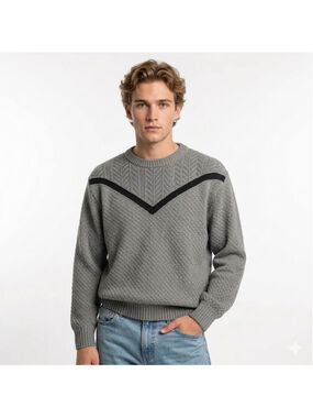 Sasson Vintage Men's Textured Gray Black Sweater - Xl
